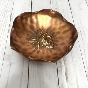 Vtg Coppercraft Guild Solid Copper Bowl – Embossed Grapevine Design Trinket Bowl